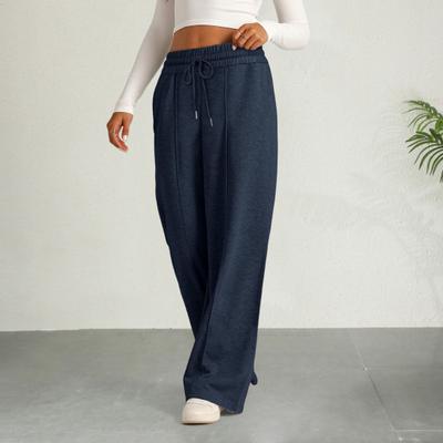 Women Casual Pants Elastic High Waist Adjustable Drawstring Straight Wide Leg Trousers
