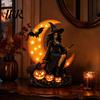 Resin Gothic Home Decor Halloween Witch Lamp, Crescent Moon LED Night Light, Collectible Sculpture Spooky Decorative Table Lamp for Bedroom Bookshelf