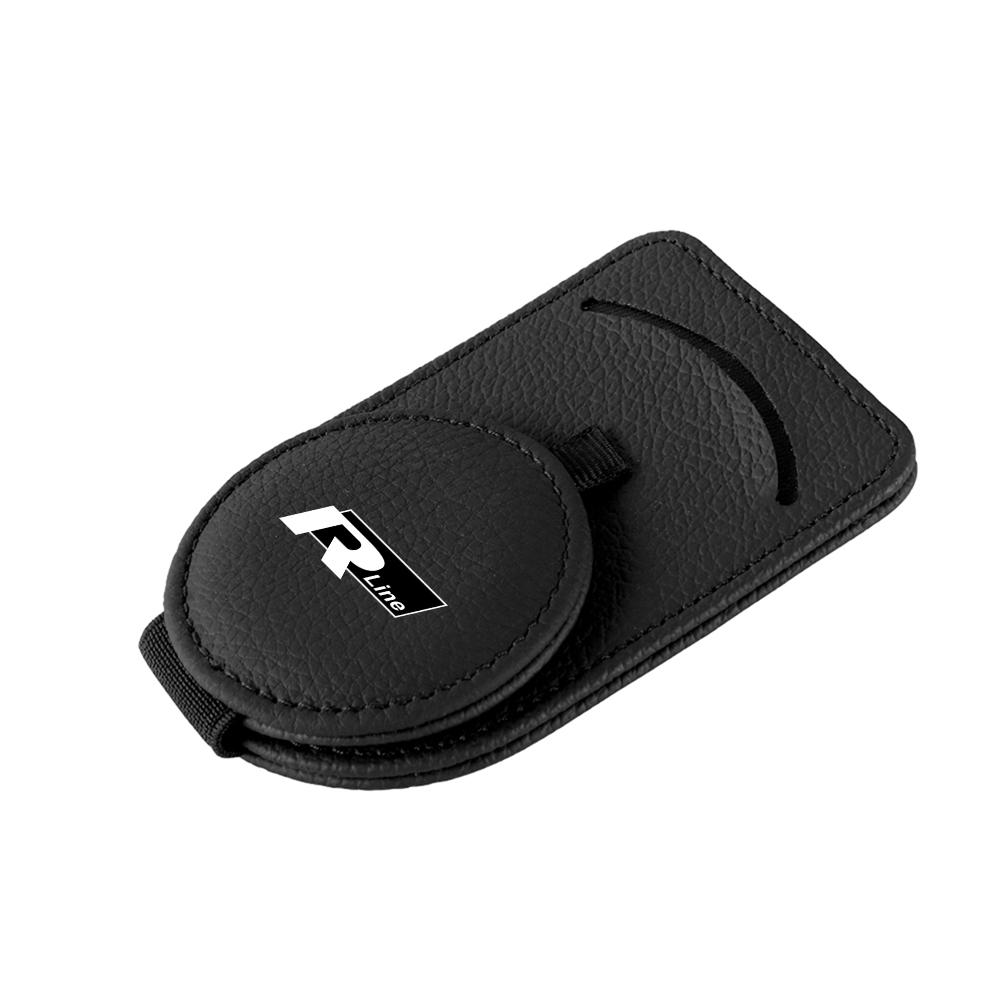 W14-Leather Car Sun Visor Glasses Holder Sunglasses Card Clip For Volkswagen VW R Polo Passat Rline Golf 4 5 6 Tiguan Jetta GTI ID.3