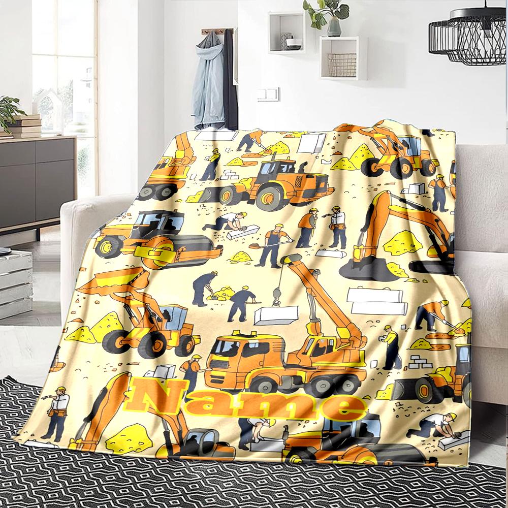 Custom Name excavator Theme Printed Blanket - Perfect for Couch, Bed, Travel & Outdoor Use | Machine Washable, Cozy & Durable.