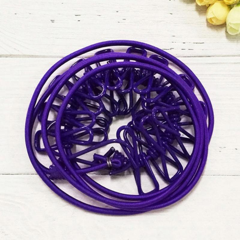 Clothesline with 12 Clamps for Outdoor Travel Portable Retractable Windproof Non-slip Elastic Drying Rack Line