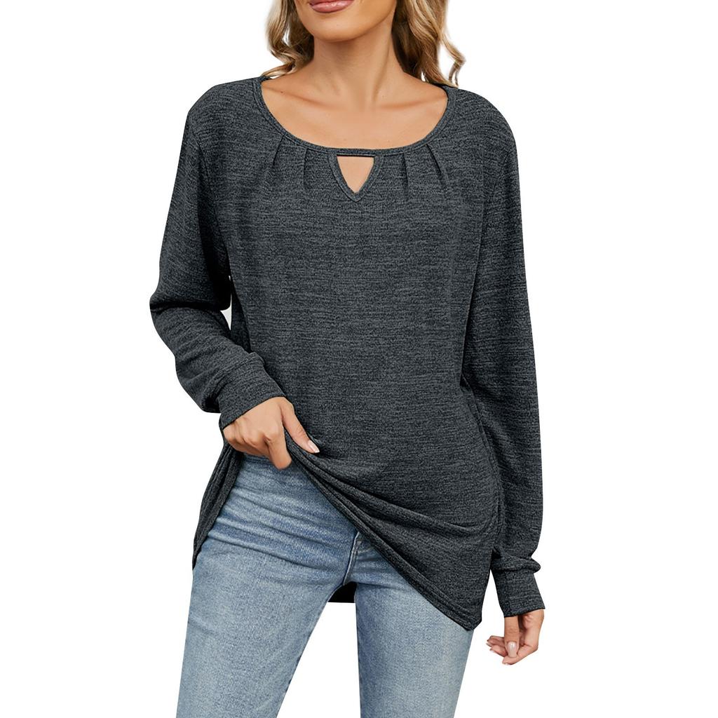 Women's Solid Color Loose-Fit Long-Sleeve T-Shirt Top