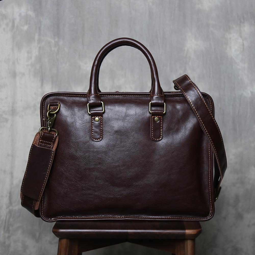 

Men s Retro Leather Briefcase - Vegetable-Tanned Cowhide Handbag for Daily Commute and Documents