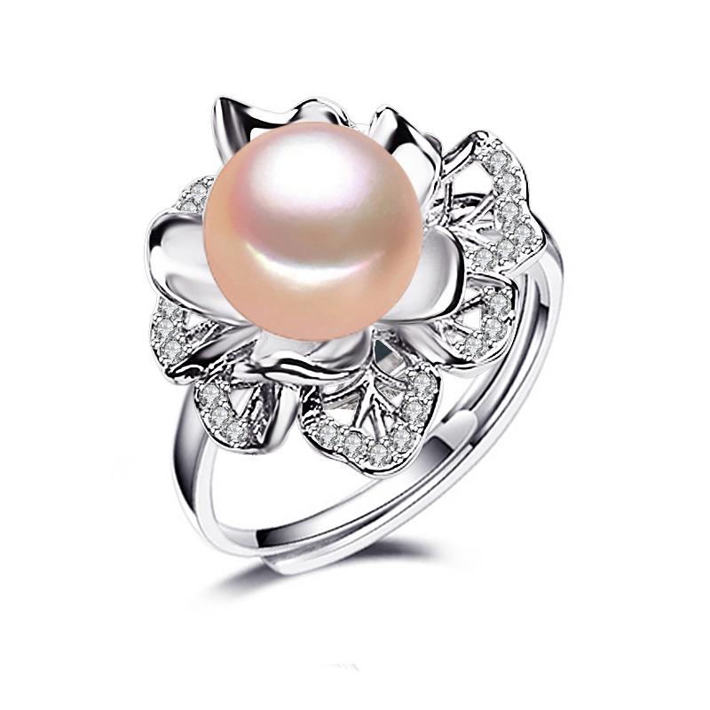 FENASY Natural Freshwater Pearl Rings For Women Cubic Zirconia CZ Wedding Engagement Flower Ring