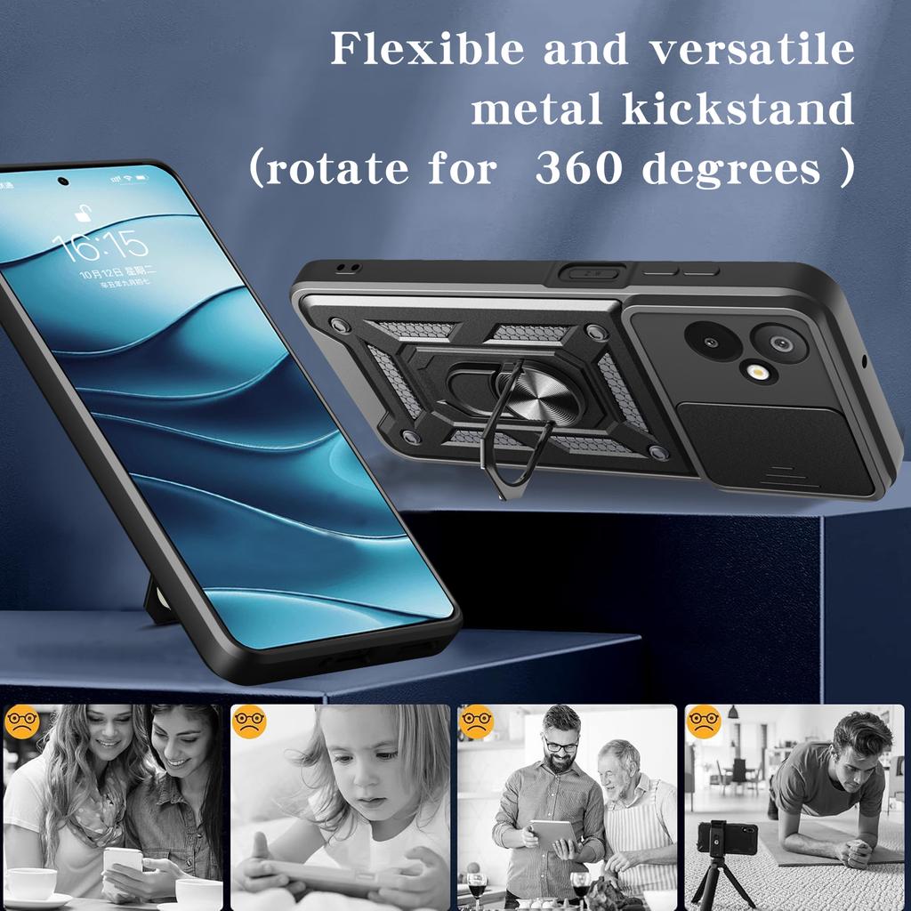 For Samsung Galaxy F06 5G/M06 5G Case with Slide Camera Lid PC+TPU Kickstand Phone Cover