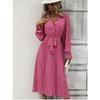 Spring and Autumn Women's Dress Fashion Tie Pleated Long Sleeve Swing Dress