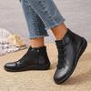 2025 Spring Women Waterproof Ankle Boots Vintage Woman Faux Leather Pu Flat Shoes Short Boots Womens Plus Size Zipper Booties
