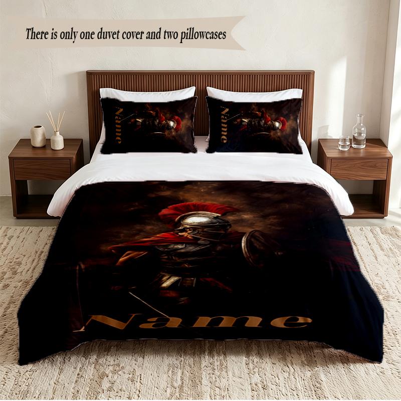Spartan Warrior Personalized Custom Name 3‑Piece Bedding Set Soft Duvet Cover Set For Bedroom Home Decor