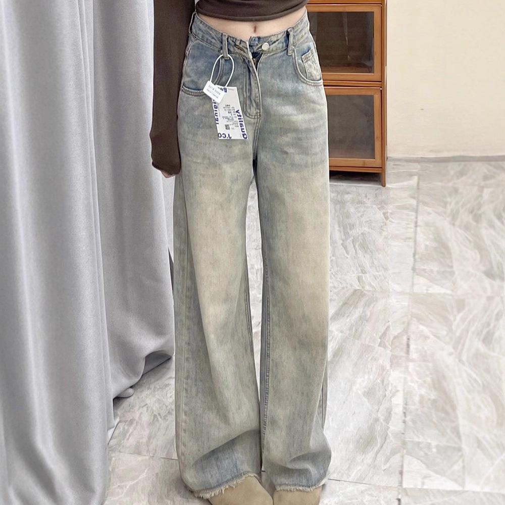 Women's High Waist Wide Leg Jeans Casual Light Blue Denim Pants Loose Trousers