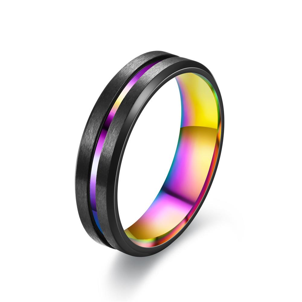 1Pcs Oblique-edge two-color ring - Men's and women's stainless steel finger ring - Simple and retro design ring