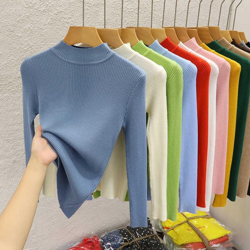 Semi-turtleneck sweater women's bottoming shirt autumn and winter new thin knitted sweater tight inner top women