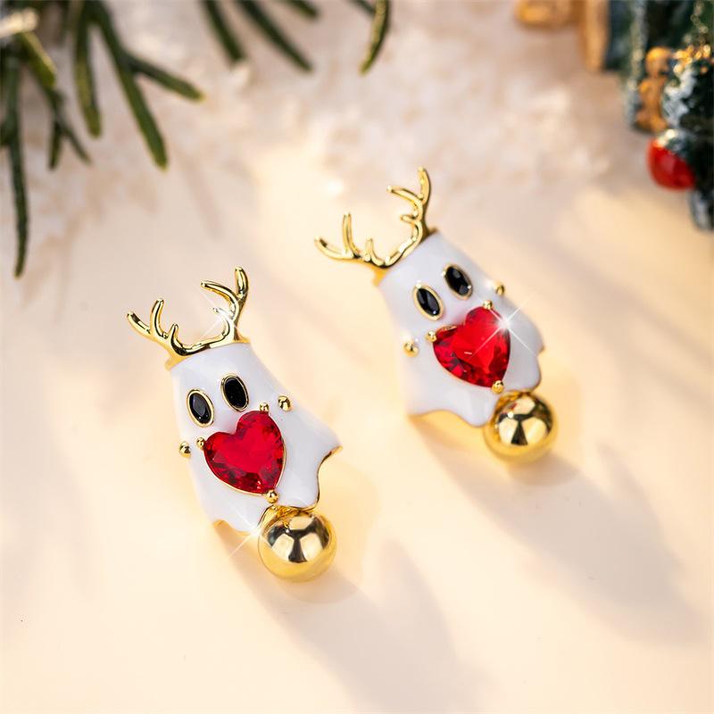 2024 High-End Christmas Reindeer Silver Stud Earrings: Unique Light Luxury for Autumn/Winter