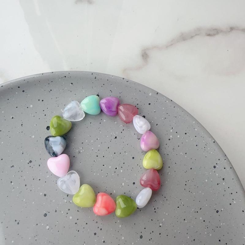New Colorful Acrylic Heart Beaded Choker Necklace For Women Trendy Resin Love Clavicle Chain Collar Valentine'S Day Jewelry Gift