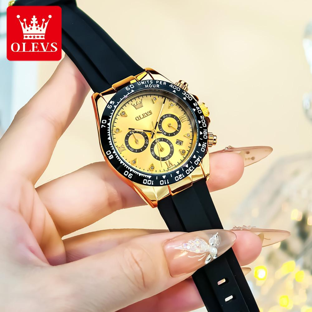 OLEVS Damenuhr Silikonarmband Luxusmarke Original Quarz Uhr für Frauen Automatisches Datum Wasserdicht Chronograph Damenuhr