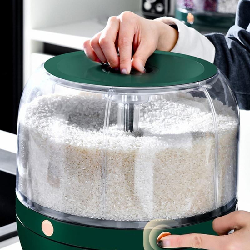 Household Grains Storage Container with 6 Unit Convenient Dry Cereal Organizers Bucket Sealed Rotating Rice Dispenser
