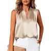 Blusa Estiva Casual da Lavoro da Donna Senza Maniche Scollo a V Rigate Raso Monocolore