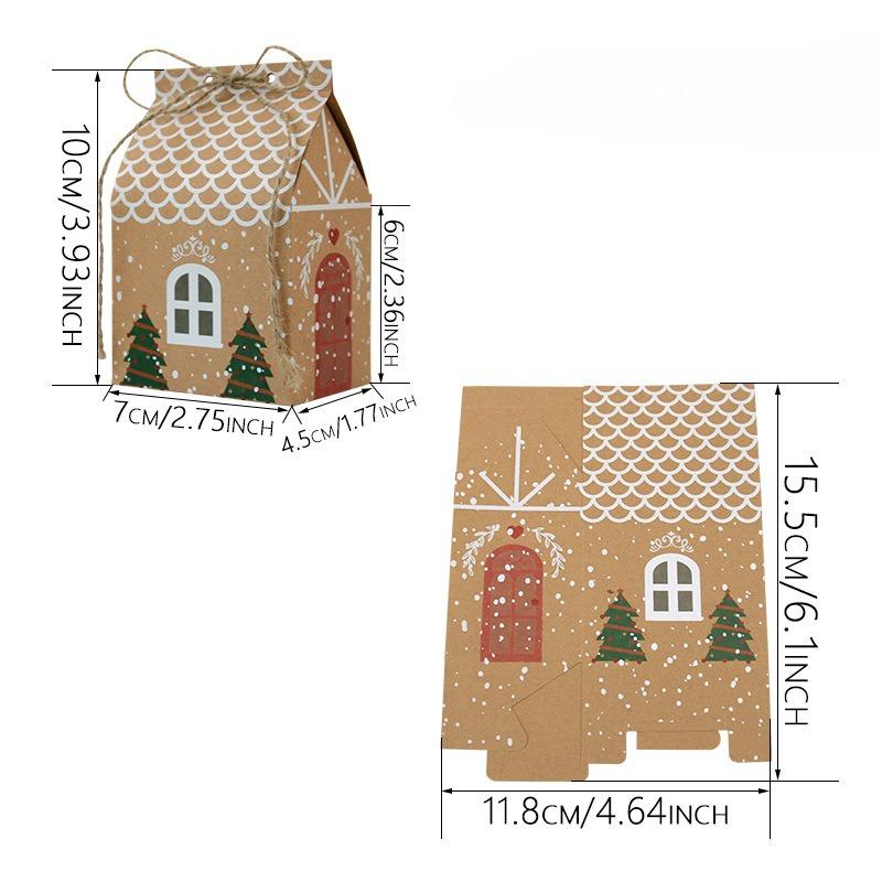 10/20/30/50pcs Christmas Candy Box Party Supplies Christmas Decoration House Shape Cookies Pouch Kraft Paper Gifts Packaging Box