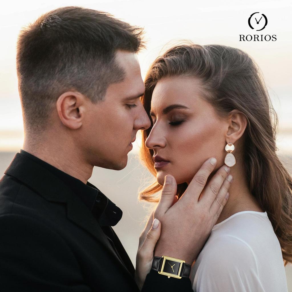 RORIOS Couple's Watches, Popular Men's Lightweight Quartz Roman Analog Square Wristwatch with Leather Band, Simple and Stylish, Perfect for Casual,