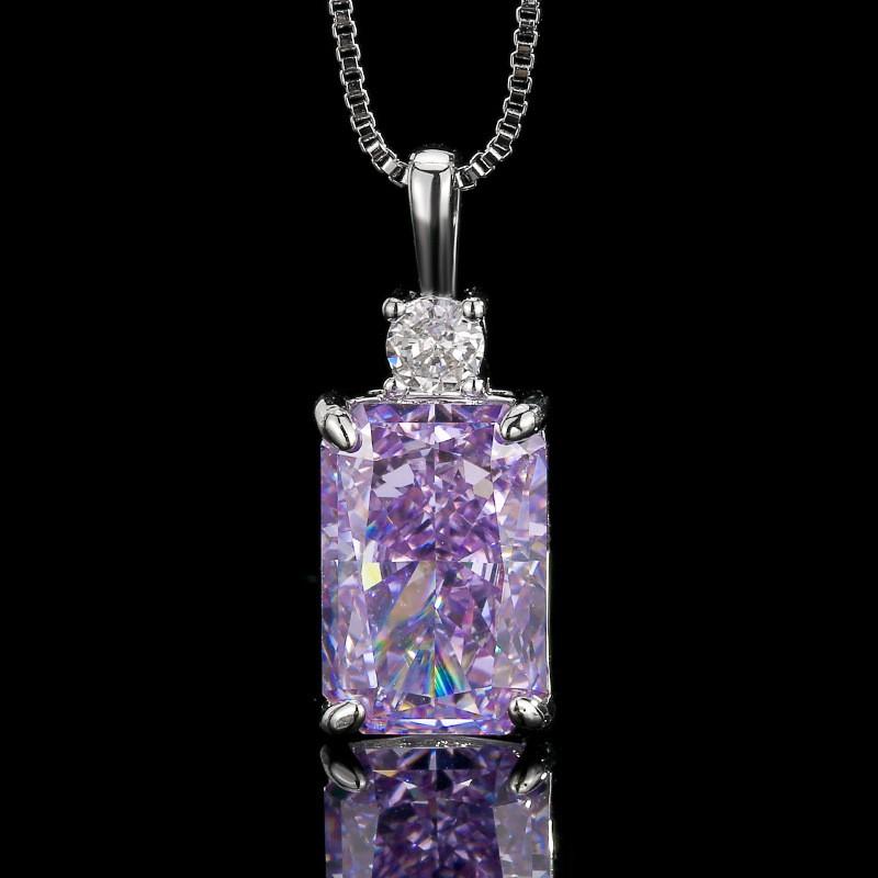 Womens Fashion Jewelry Set With Cubic Zirconia Ice Flower Cut Earrings Necklace Ring Purple Violet Tone Copper Alloy