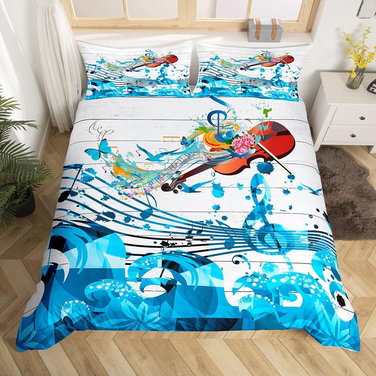 

Violin Duvet Cover Sets For Children Boys Girls Queen Size Lightweight Down Bedding Set 2 Pillowcases 1 Comforter Cover No Quilt EU Single(135x200cm)