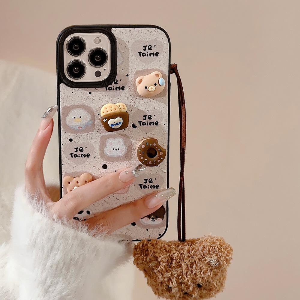 Niedlicher Bär für iPhone 16 Handyhülle 17 Promax Hautmuster 15 für iPhone 13 Dreidimensionale Kekse 11 Herbst