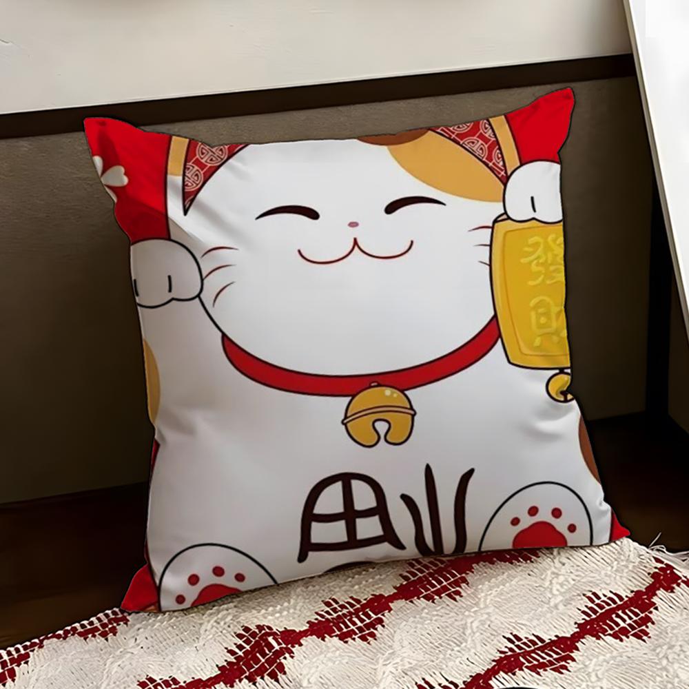 Neko Rich LLuck Money Cat Cushion Cover Reversible Soft Durable Pillow Cover Home  Car MultiScene Use for Daily Comfort