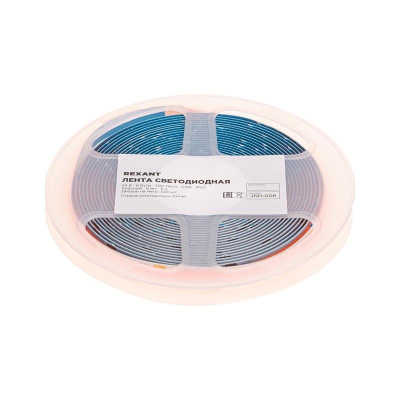 

Светодиодная лента Rexant 147-114 24В Cob 8Вт м 320 Led м Красный 8мм 5м IP20