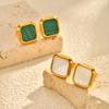 Chic Stainless Steel Square Natural Shell Stud Earrings for Women, Trendy Exquisite Daily Party Jewelry Accessories Gift Unisex