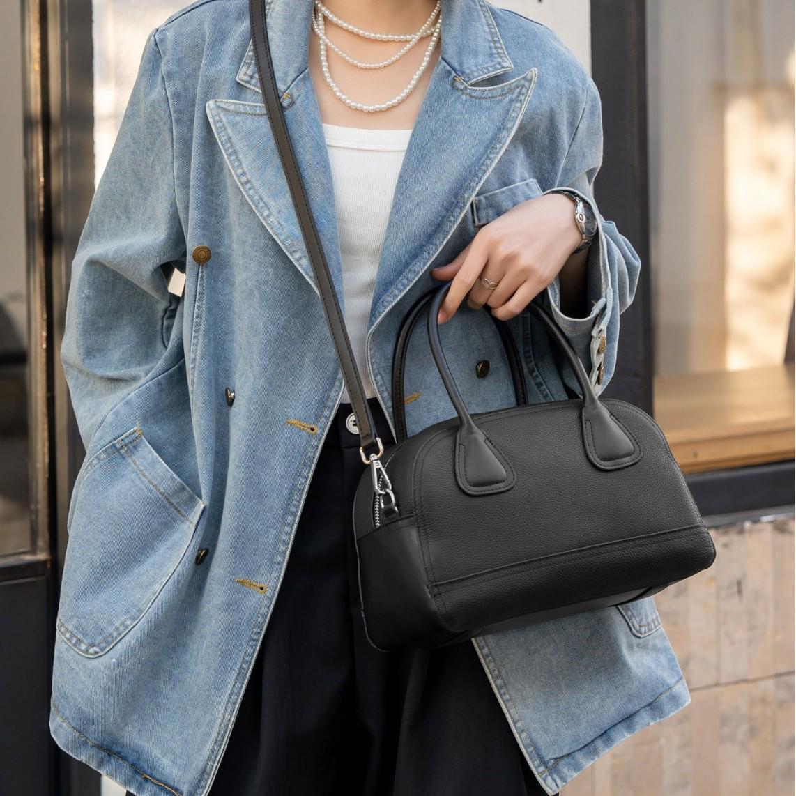 

2025 Ретро Сумка-ракушка: Высококачественная женская сумка через плечо из натуральной кожи 28.5-12-17cm чёрный