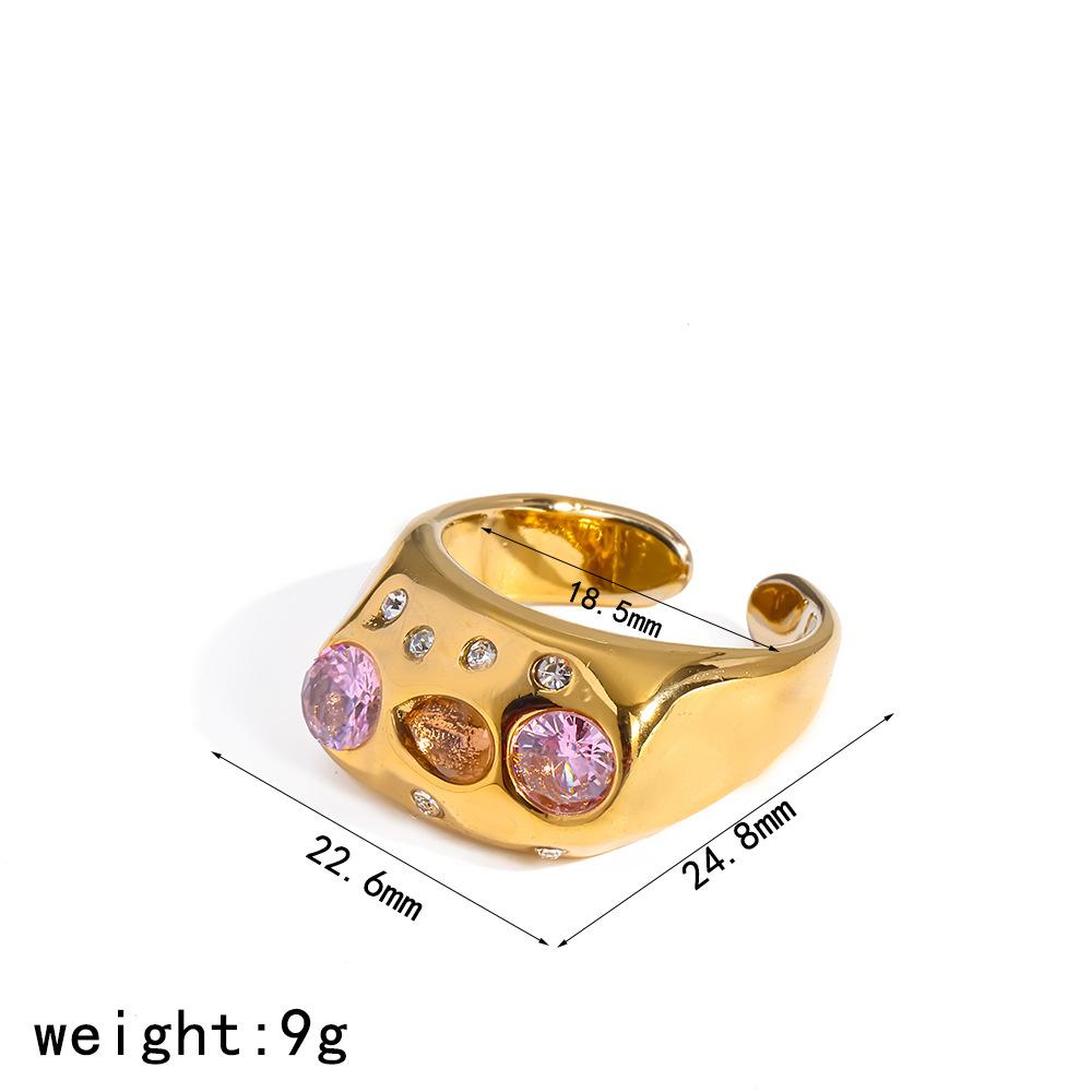 Stainless Steel Adjustable Ring for Women Colorful Crystals 18K Gold Color Rings Luxury Jewelry High-Quality Fashion Accessies