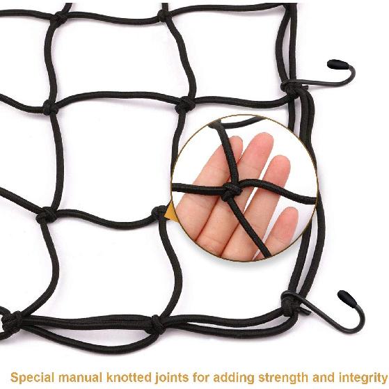 2 Pack Of 15.7"X15.7" Bungee Cargo Net Stretches To 30"X30" Elastic Motorcycle Luggage Bungee Netting With 12 Metal Hooks Stretchable Bungee Cord