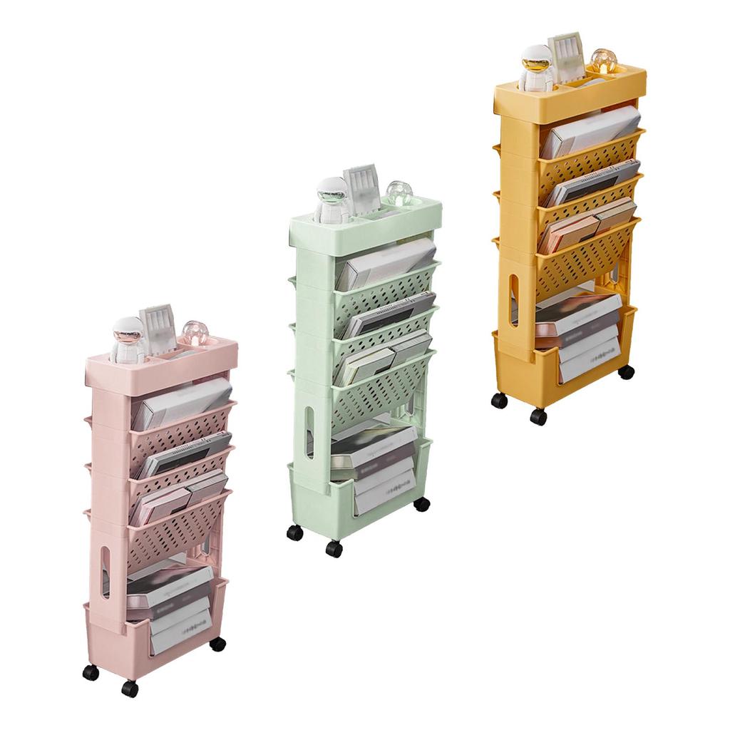 Movable Bookshelf Multipurpose Large Capacity Multilayer 4  Wheels Deskside Bookshelf for O