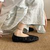 Fashion Retro Handmade Pleated Flat Heels Shoes Women Soft Real Leather Loafers Women Square Toe Ballet Shoes Casual Lazy Shoes Women