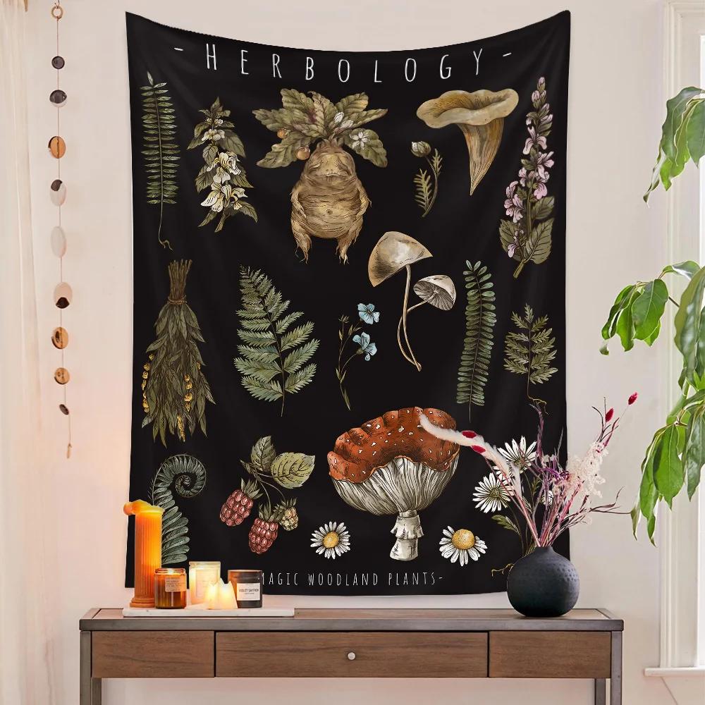 Botanischer Druck Florales Wandbehang Pilz-Wandteppich Vintage Boho Wildblumen Gemüse-Wandteppich Bunte Heimdekoration