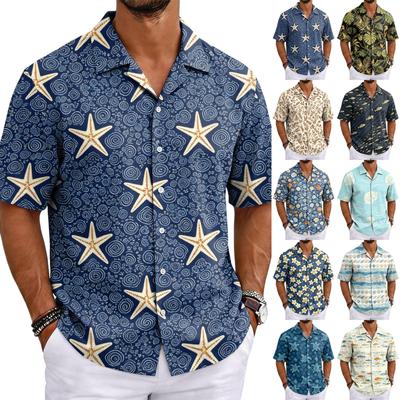 Men's Hawaiian Print Cuban Collar Shirt Short Sleeve Button Down Casual Beach Shirt Lightweight Breathable Fabric for Summer