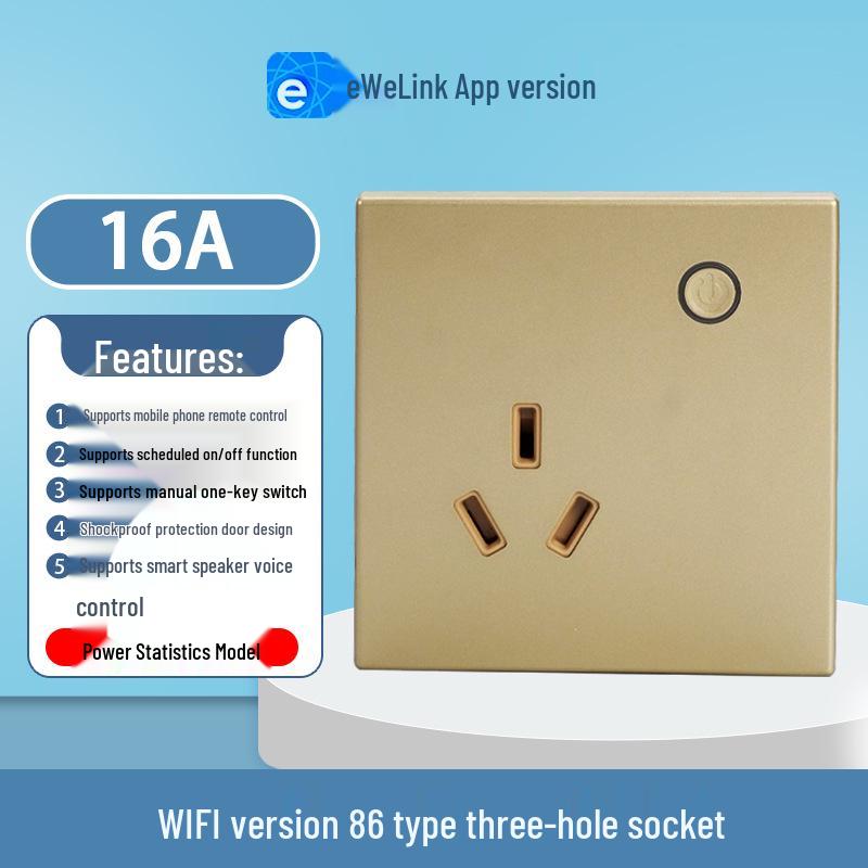 eWeLink Smart WiFi Wall Socket 86 Type 10A - Remote, Voice-Controlled App for Mobile