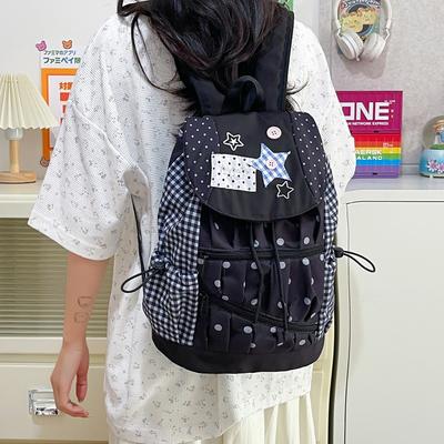 Schoolbag Cute Star Polka Dot Cat Embroidery Drawstring Schoolbag Japanese Girl Soft Girl Student Backpack Light and Versatile