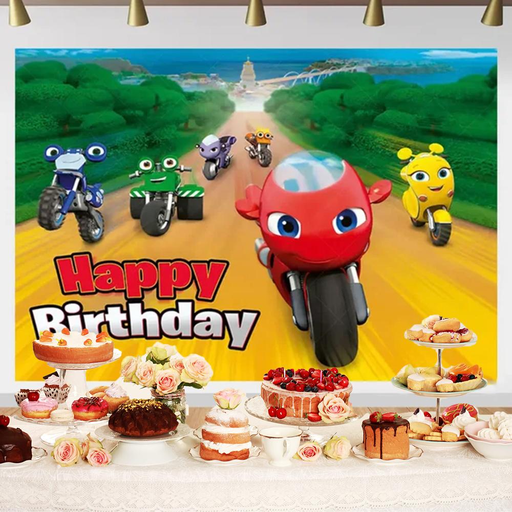 Cartoon Ricky Zoom Motorcycle Birthday Party Decoration Background Banner Racing Motorcycle Kids Baby Party Photo Shoot Props526