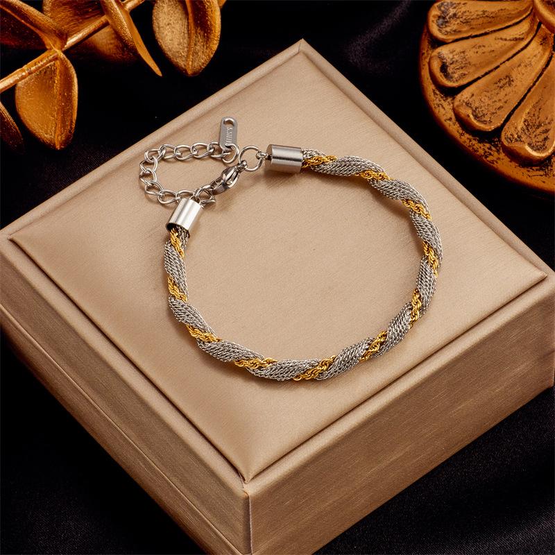 

Creative Minimalist Titanium Steel Contrast Twist Hollow Plain Circle Bracelet