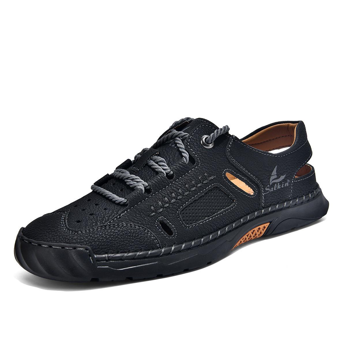 Men s Breathable Hand-stitched Thick Sole Closed-toe Outdoor Sandals 39