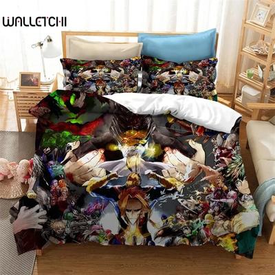 Parure de lit imprimée en 3D My Hero Academia avec housse de couette et taie d'oreiller, pour lit double, double, Queen, King, adulte