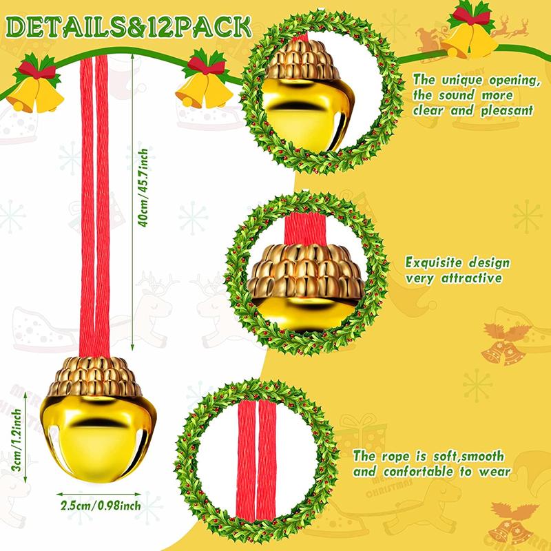 WTEMPO Christmas Bells with Ropes Large Bells for Making Handcrafts Holiday Party Supplies Christmas Tree Hanging Pendent Bells Festive Decorations
