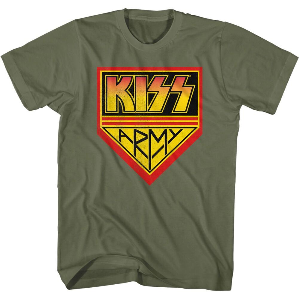Tričko s logem Kiss Army Fan Khaki Hardrocková kapela Heavy metalový koncert Hudební merch