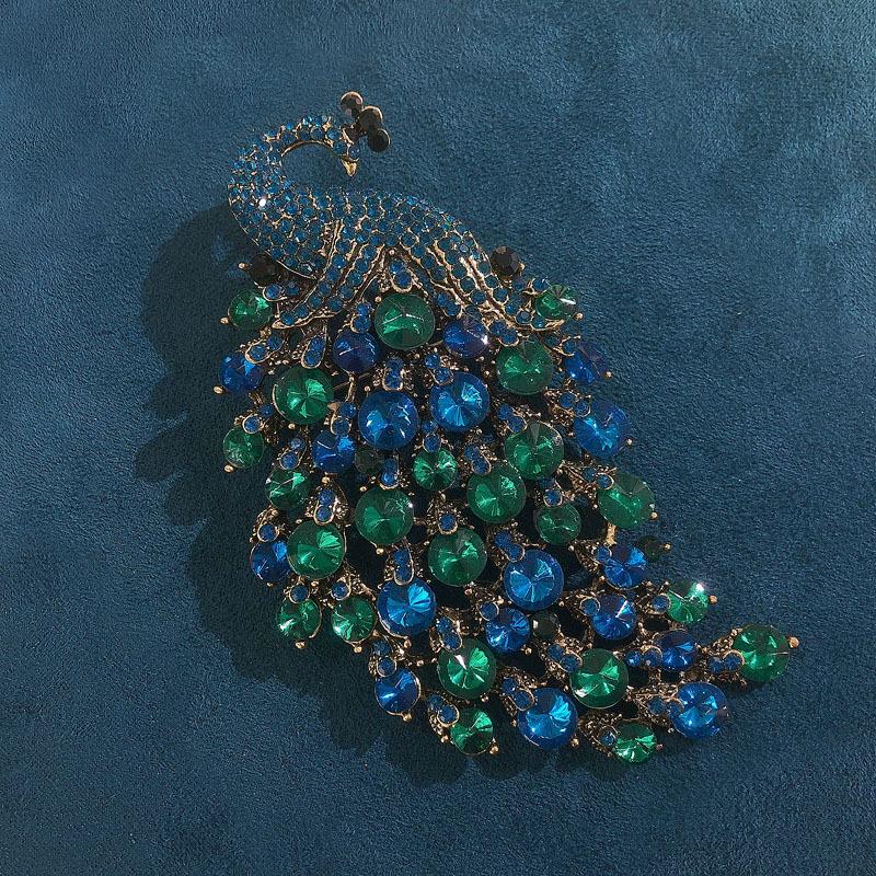 Retro Crystal Peacock Phoenix Brooch Women's Jacket Accessory