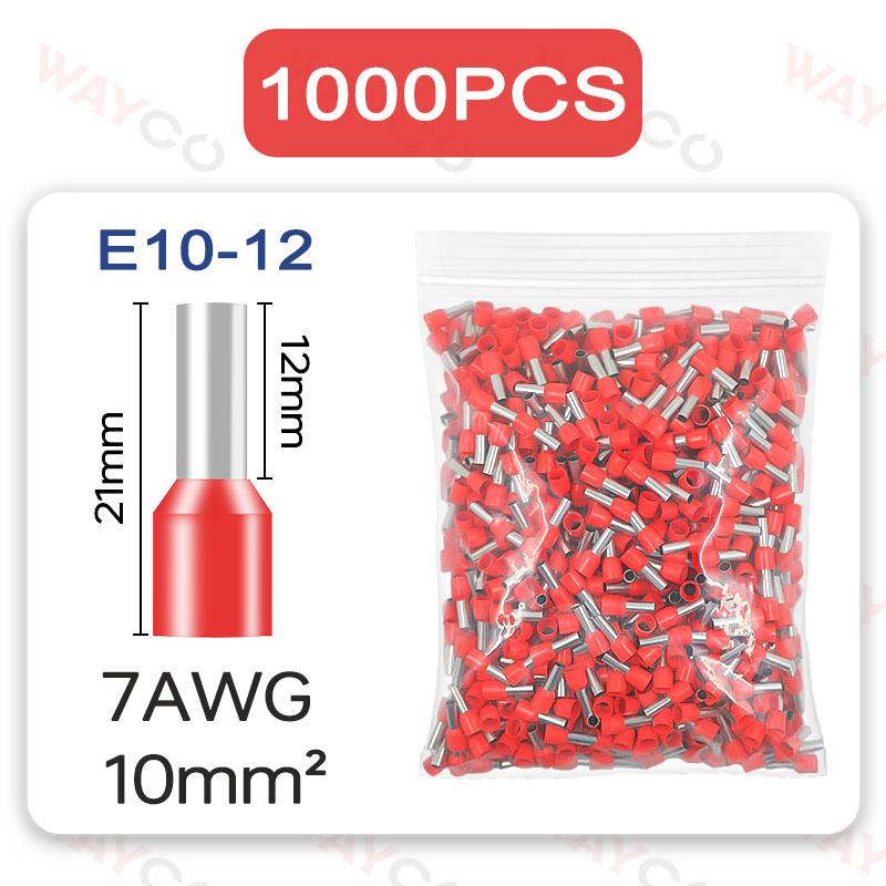 1000PCS Tubular Crimp Terminals Electrical Wire Cable Ferrules Connectors E0508 E7508 E1008 E1508 E2508 E4009 E6012 Ring Sleeve