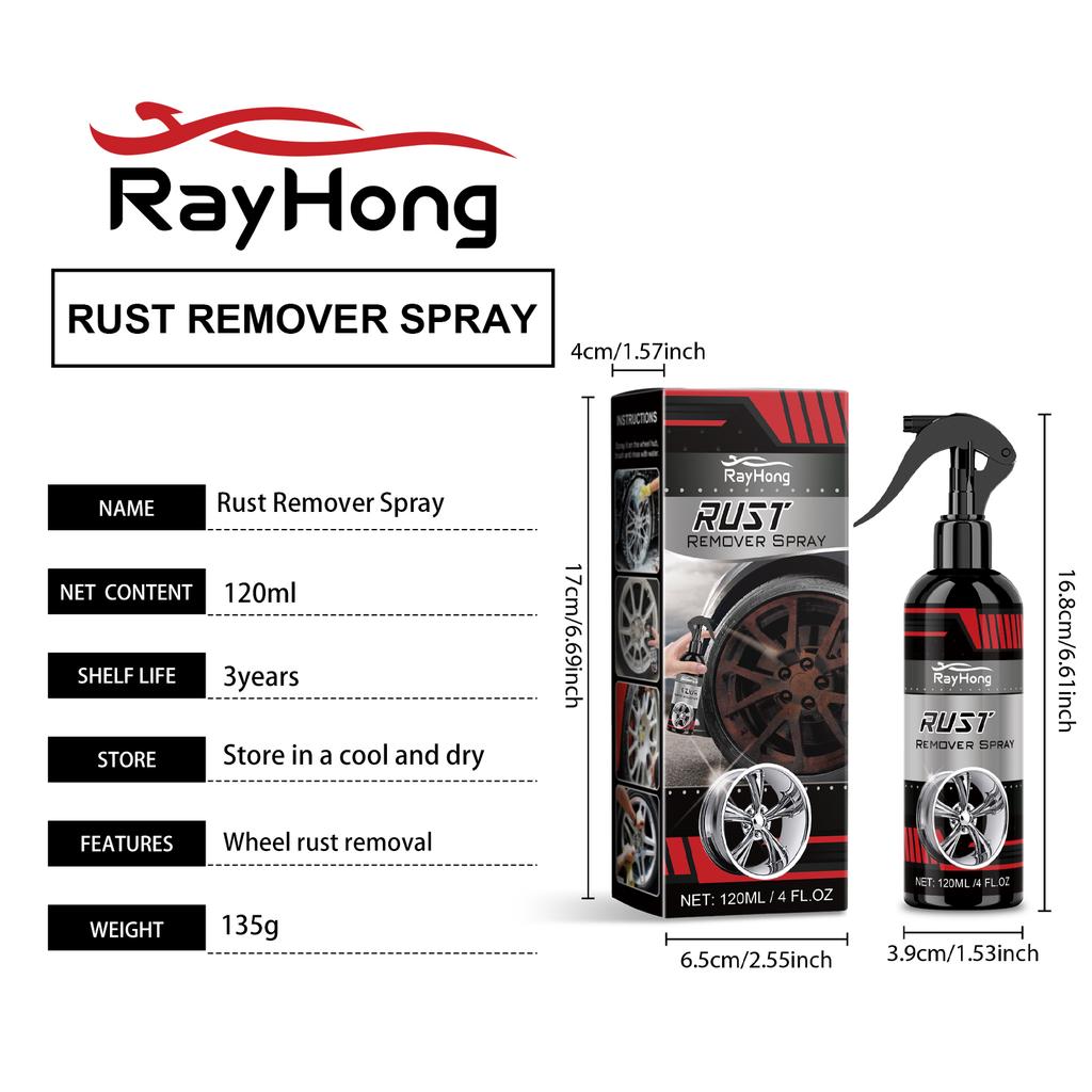 Universal Rust Remover Revitalizing Spray for Car Wheels Metal Surfaces Strong Decontamination Smooth Reliable 30/100/120ml