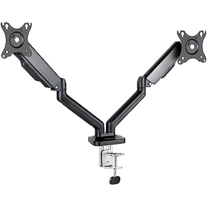 TOOQ DB5132TNR-B - Stolní držák otočný a naklápěcí pro 2 monitory, 17"-32", nastavitelný a seřiditelný s pružinovým mechanismem,