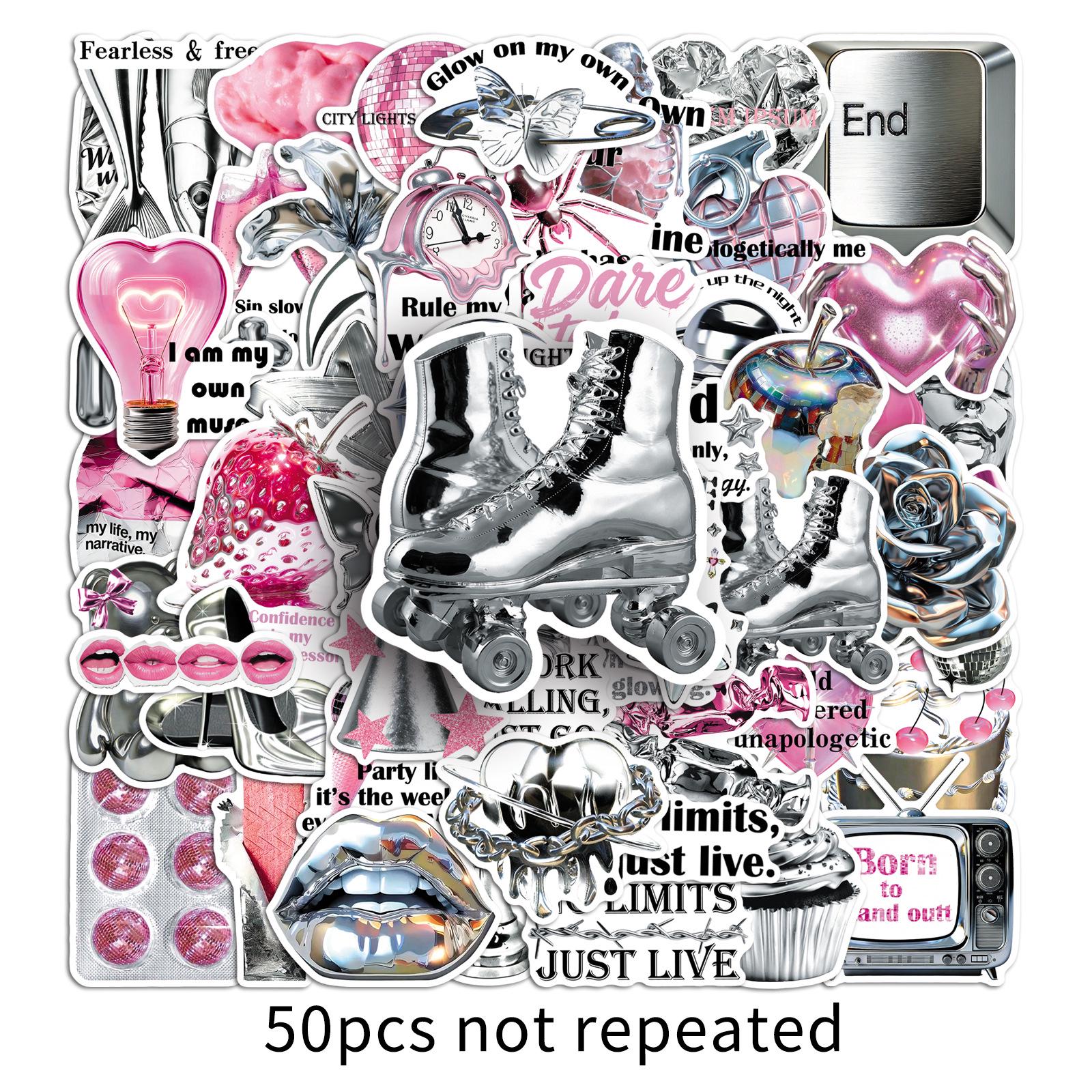 Y2K Silver Glitter Korean Style Journaling Stickers - 50 Sheets with High-End INS Style for Fresh & Clean Decoration