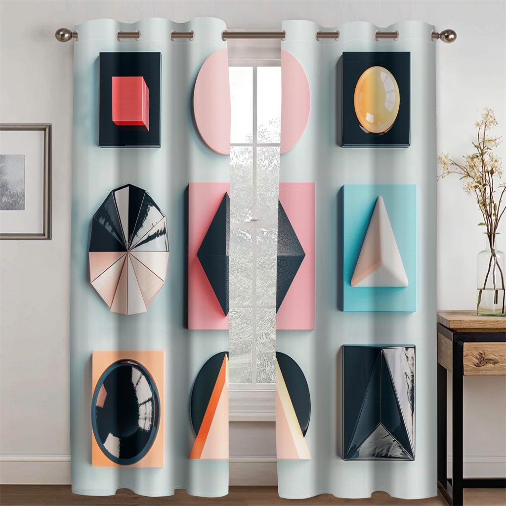 Modern Minimalistischer Stil Geometrisches Farblinienmuster Vorhänge Kinderzimmer Wohnzimmer Schlafzimmer Küche Balkondekor 2 Paneele