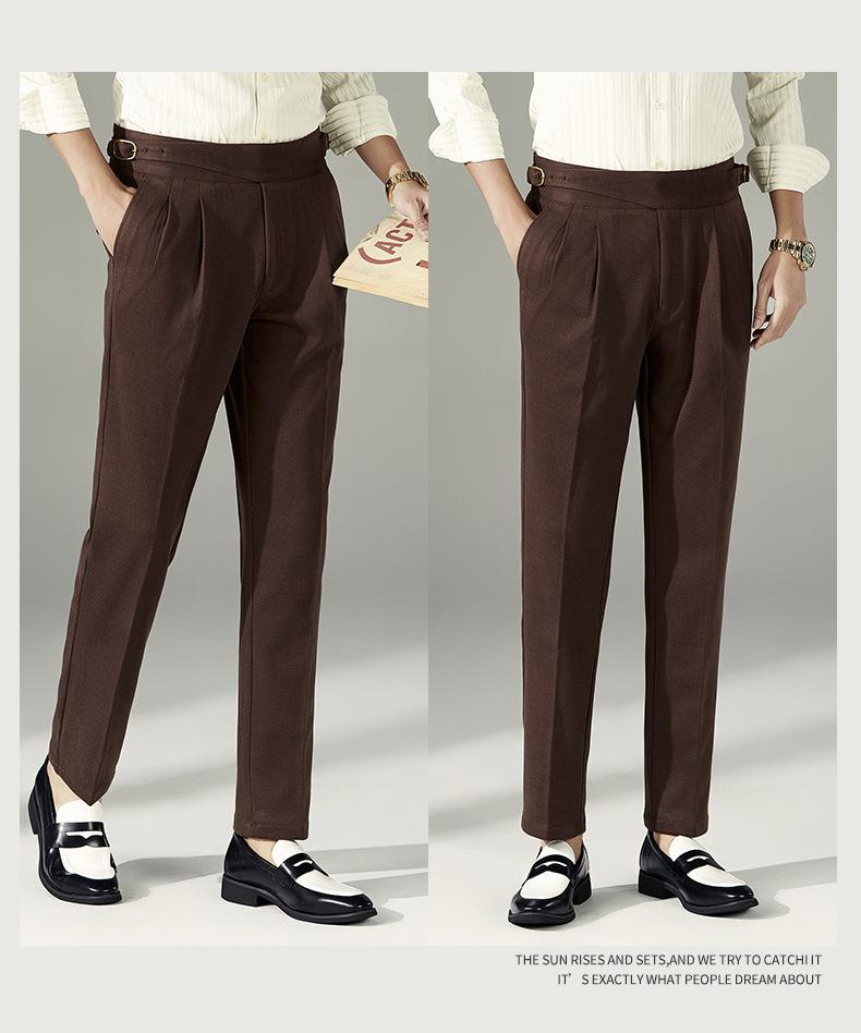 DFBOSS Gurkha Men's Slim Fit Dress Pants - Adjustable Waist, Straight Leg, Wrinkle-Free for Business Casual (Spring & Autumn)